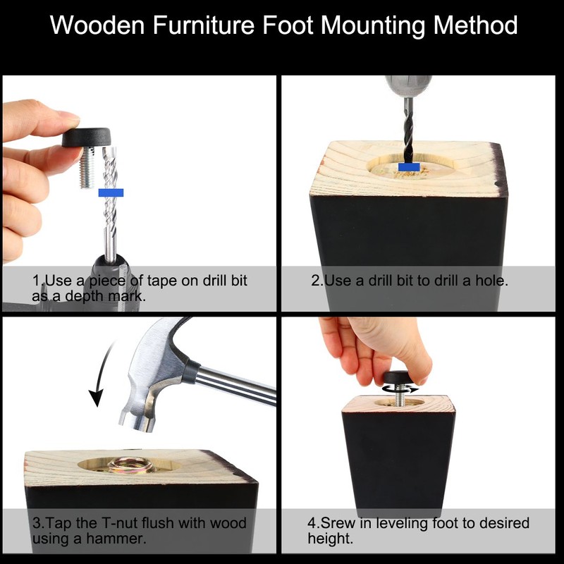 sourcing map M8x20mm Thread Table Desk Levelling Foot Feet Screw