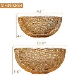 IBWell Metal Wire Woven Fruit Storage Bowl Basket for Kitchen, Large Black Mesh Fruit Stand, for Apple, Pineapple, Banana, Orange, Lemon, Pear, Strawberry, Watermelon (Gold, Normal & Large)