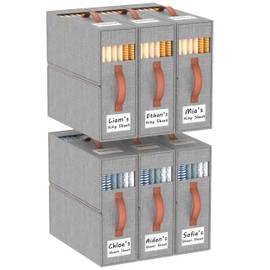 Joymeezo 6 Pack Bed Sheet Organizers and Storage(King &Queen Size) with an Elastic Strap, Foldable Closet Linen Sheet Storage Container, Sheet Set Box for Blanket, Duvet Cover and Pillowcase, Grey