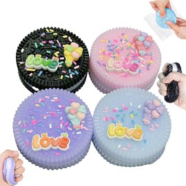 4PC Squishy Stress Relief Toys for Kids & Adults Ultra Soft Taba Squishy Kit with Kawaii Squeeze Cookie Design, Sensory Fidget Toys for Anxiety Relief, Party Favors, Desk Accessories