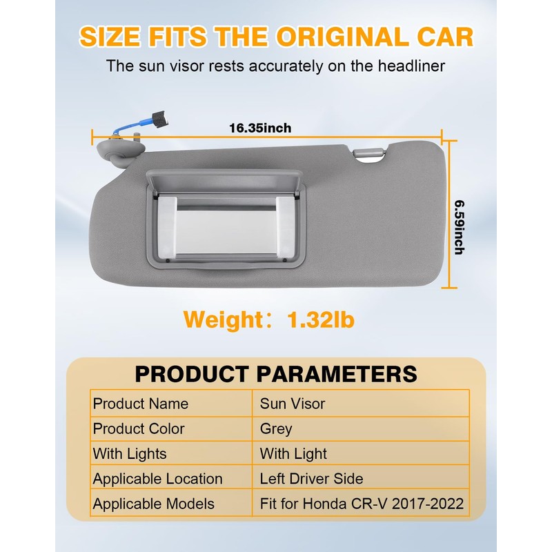 FZPJJNB Left Driver Side Sun Visor Fits for Honda CRV