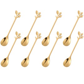 dcieiosul Gold Plated Stainless Steel Mini Coffee Espresso Spoon, Tableware Flatware Dessert Teaspoons Small Soup Spoons Set of 8, 4.9 inch Specialty Demitasse Stirring Spoons (Gold spoons)