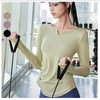 Solid V-Neck Shirred Long Sleeve Top Yoga Wear Olive Green/XL 2ea