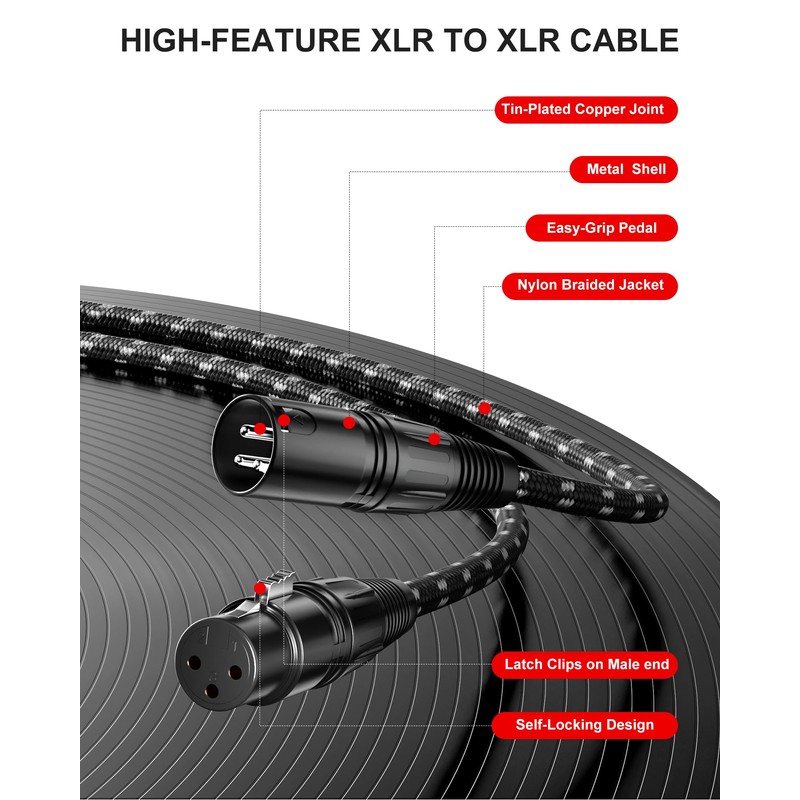 VANDESAIL XLR Kabel 10 Fuß 2er Pack Mikrofonkabel, OFC Geflochtenes