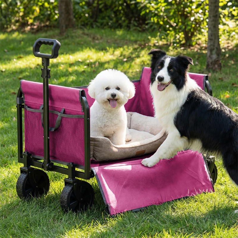 Portable Collapsible Wagon, Foldable Cart with Removable Side