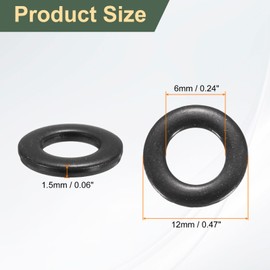 sourcing map 50 Pcs M6 Black Flat Washers, 12mm Outer Diameter, 304 Stainless Steel Metal Washer for Screws Bolts