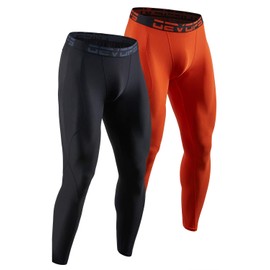 DEVOPS 2 Pack Men's Compression Pants Athletic Leggings (Medium, Black/Orange)