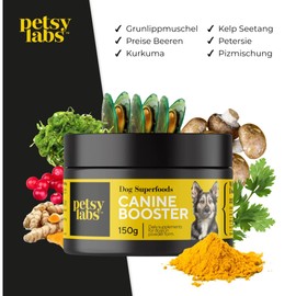 Petsy Labs Canine Booster with Green-Lipped Mussel for Dogs, Green Mussel Extract, Strengthens the Immune System, Supports Joints and Mobility, 150 g Shell Extract Powder