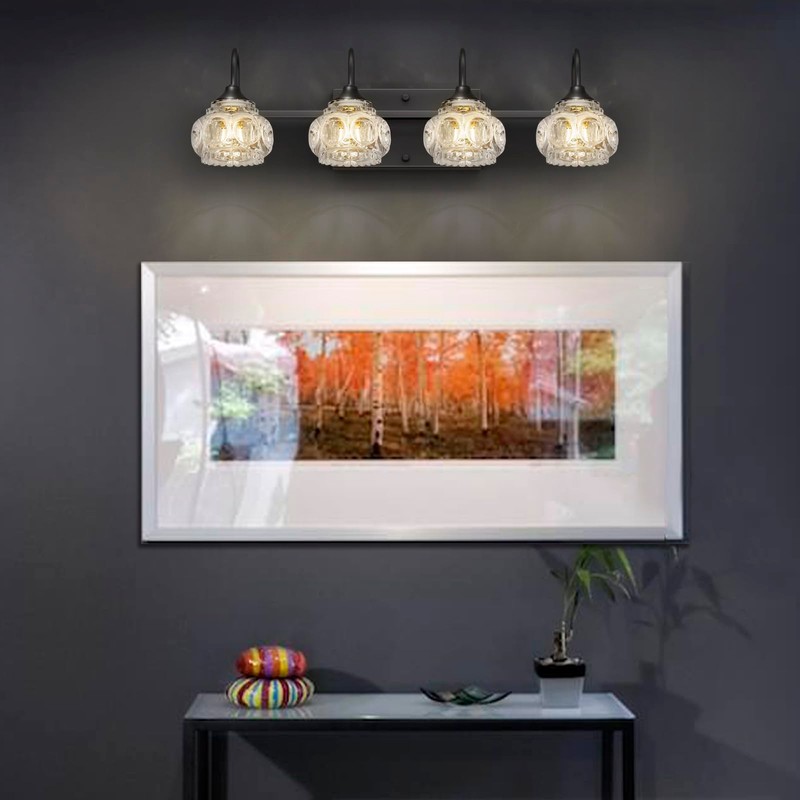 4-Light Bathroom Vanity Light Fixtures, Matte Black Modern Vanity Lights
