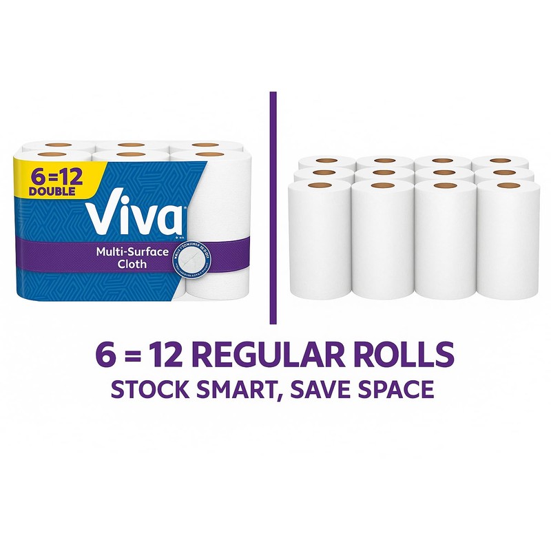 Viva Multi-Surface Cloth Paper Towels, 6 Double Rolls = 12