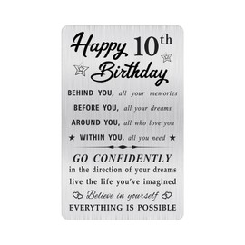 MOQIYXL Happy 10th Birthday Card for Boy Girl, Small Engraved Wallet Card for 10 Year Old Birthday Gifts