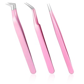 Set of 3 Eyelash Eyelashes Tweezers, Stainless Steel Straight and Curved Tip Eyelash Tweezers Set, False Eyelash Tweezers Extensions Professional Tweezers Eyelashes for Eyelash Extensions