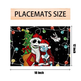 Linen Nightmare Before Christmas Placemats Set of 4 Christmas Table Mats Jack Skeleton and Sally Christmas Xmas Winter Holiday Home Kitchen Dining Room Table Decorations