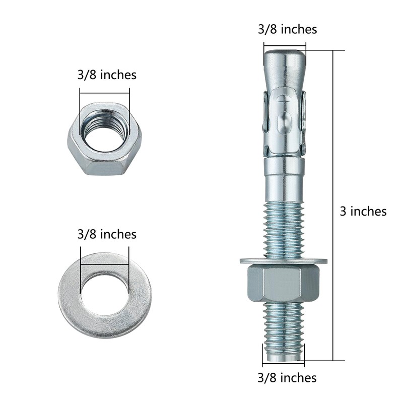 Wensilon 3/8x3" 30Pcs Inch Standard Fasteners for Heavy-Duty Zinc Wedge