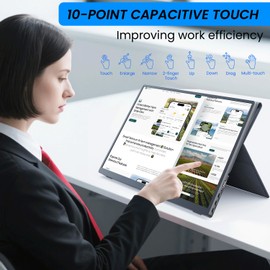 Heliovue Portable Monitor Touchscreen 14 Inch 1200P Touch Screen Monitor Portable with Protective Sleeve CNC Metal HDMI USB C 100% sRGB Ultra-Slim Travel Monitors for Laptop, PC, Mac, Phone, Switch