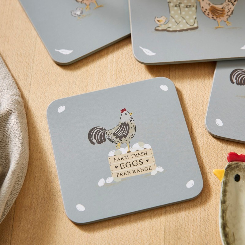 Cooksmart Hen House Lane Set of 4 Cork Coasters |