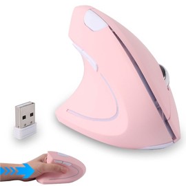 Wireless Mouse,Ergonomic Vertical High Precision Portable Silent Cordless Optical Left-handed Mouse for PC Laptop with 2.4G USB Receiver 6-Button 800-1200-1600 Adjustable DPI,Reduce Wrist Pain(pink)