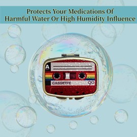 Renabro 2 Compartment Pill Organizer Metal Portable Pill Box 2 Times a Day for Vitamin,Supplements Cassette Tape(Tape 02)