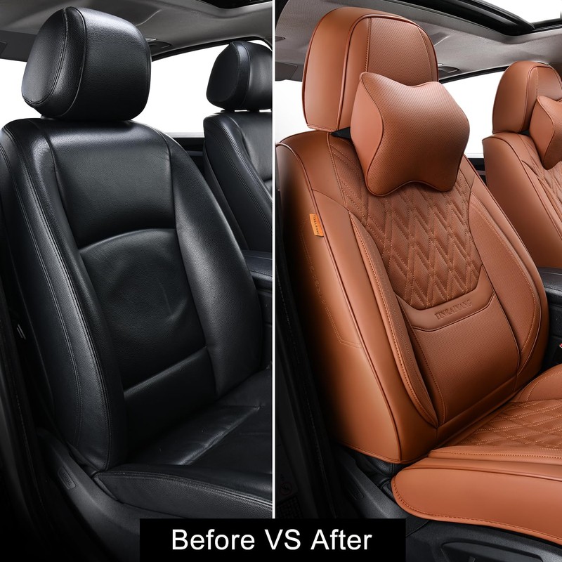 TINRAIYANG Car Seat Covers Front Pair, Breathable Leather Automotive Front