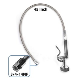 Commercial Sink Sprayer Valve with 45" Pre Rinse Hose, Pre Rinse Sprayer with Flexible Stainless Steel Hose Assembly for Commercial Kitchen Faucets, Gray