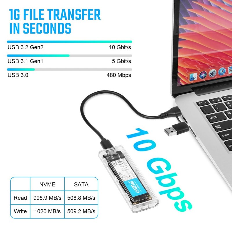 AXFEE NVME Enclosure M.2, M2 Adapter 10Gbps USB3.1 Gen2, NVME