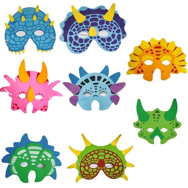 16PCS Dinosaur Party Masks, Dinosaur Foam Masks for Kids Dino Party Masks Animal Face Masks with Elastic Rope for Halloween Cosplay Birthday Masquerade School Activity