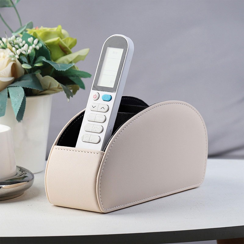 Remote Control Holder with 5 Pockets, PU Leather Desktop Organiser,