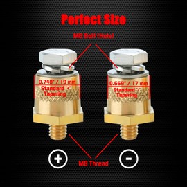 Ampper M8 Thread Male Brass Battery Terminal Charging Posts, M8 Battery Post Adapter (+/-) with Top Bolts for Extension, Pack of 2