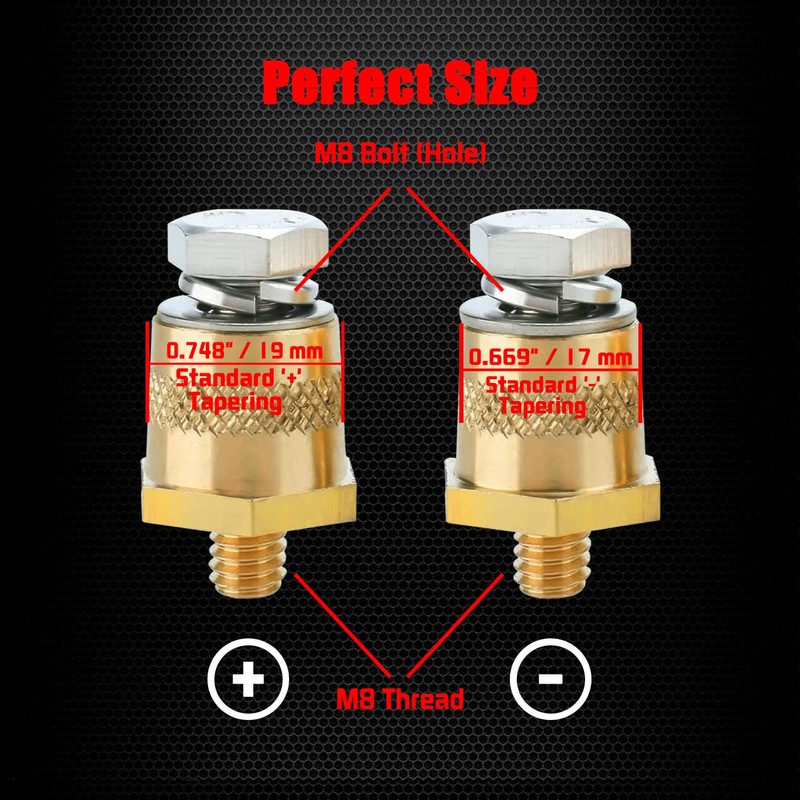 Ampper M8 Thread Male Brass Battery Terminal Charging Posts, M8