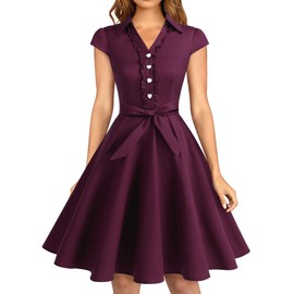 Wedtrend Plus Size Vintage 50s A-line Flare Tea Party Dress - Knee Length Audrey Hepburn Style Cap Sleeve 1950s Retro Rockabilly Prom Dress - Burgundy, 3XL