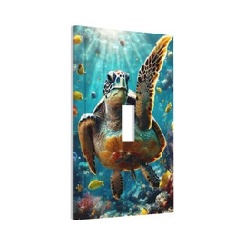 SgEdao Decorative Switch Covers Plate Funny Turtle Deep Sea Sunshine Fish Creature 1 Gang Wall Plate Oversized Single Toggle Wall Cover Plate Jumbo Electrical Light Switch Plate Faceplate