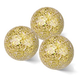 v2croft 4 in Decorative Orbs Glass Balls Set of 3,Mosaic Sphere Globe for Whole Housewares,Wedding/Birthday,Bowls,Vases Dining Table Centerpieces (Gold)