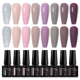 MEET ACROSS Gel Nail Polish Set, 8 Colors Brown Pink Gel Polish Grey Purple Nude Neutral Nail Polish Winter Elegant Nail Art Manicure Kit Soak Uv Gel Gift for Women