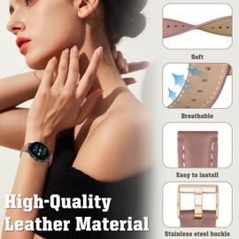 Slim Leather Watch Bands Compatible with Garmin Venu 3S/Venu 2S/Vivoactive 4S/Vivomove 3S/Forerunner 265S/255S,18mm Wristband,Replacement Stylish Slim Wristband Strap for Women Men Dark Pink