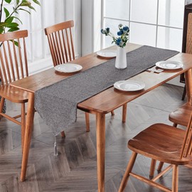 BALCONY & FALCON Table Runner with Tassels Spill-proof Washable Rustic Farmhouse Runners Table Decorations for Kitchen Dining Centrepiece Sideboard birthday wedding party (Grey, 35 x 240 cm)