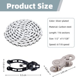 Bike Chain, 6/7/8 Speed Chain 116 Links (1/2x3/32"),Anti-Rust Bike Chain,Bicycle Accessories,Bicycle Chain Link Removal Repairing Tool,for Road Mountain Racing Cycling