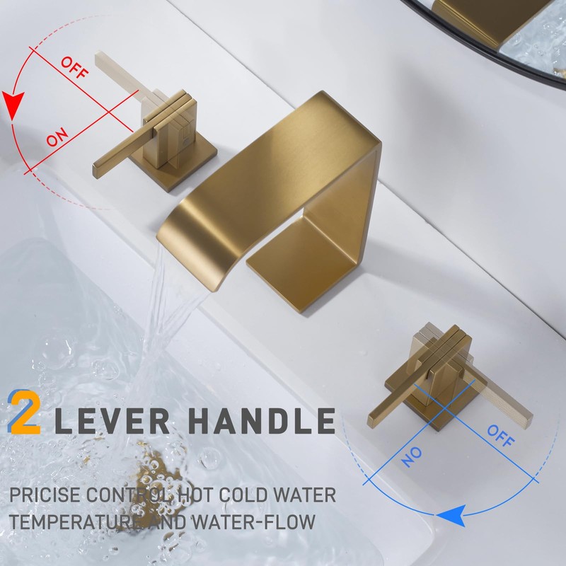 TRUSTMI Gold Bathroom Faucet 2 Handle 8 Inch Widespread, Square