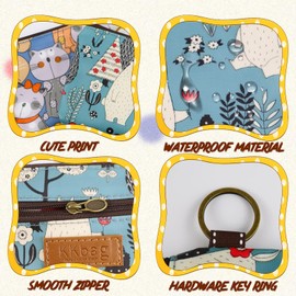 Energather Coin Bag, PU Leather Coin Purse for Women with Beautiful Cartoon Prints, Mini Purse with Key Chain Coin Purse with Zip for Lipstick, Keys, Blue, S, Casual