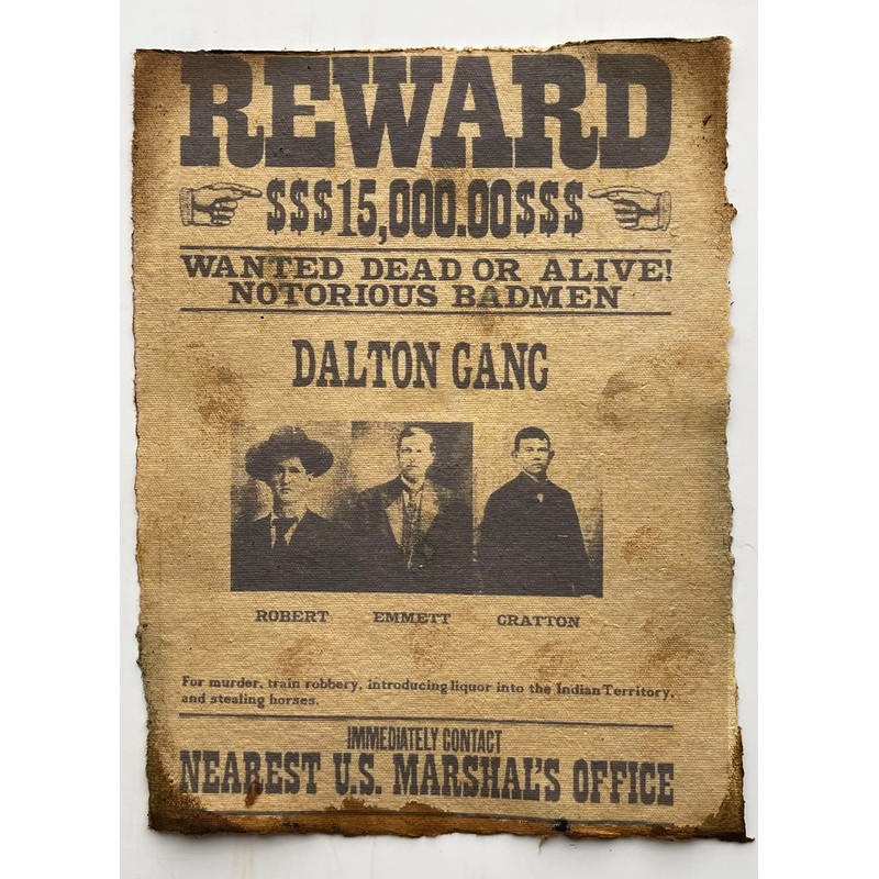 Wanted Poster Vintage Style Western Print Wild West Dalton Gang
