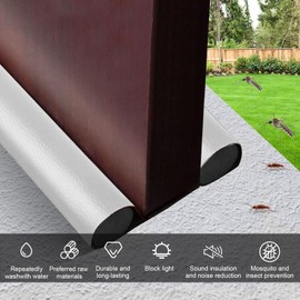 Under Door Draft Stopper, 0-38 inch Under Door Bottom Gap Filler Draft Noise Blocker,Adjustable Washable Under Door Sweep,Soundproof Door Seal Protector Guard for Cold Air,Wind,Light (2-Pack White)