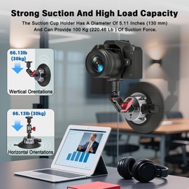 JUBORUI Camera Suction Cup Mount with Ball Head Magic Arm, 5.1 inch/13 cm Suction Cup Camera Compatible with ARRI 1/4 Inch & 3/8 Inch Holes, Car Suction Cup Mount for DSLR / Action Camera / Mobile