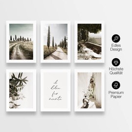 BLCKART Toscana Vibes Pictures Living Room Poster Set Italy Wall Decoration Wall Pictures Bedroom Decoration Dining Room Mediterranean (6 x DIN A4 (21 x 29.7 cm))