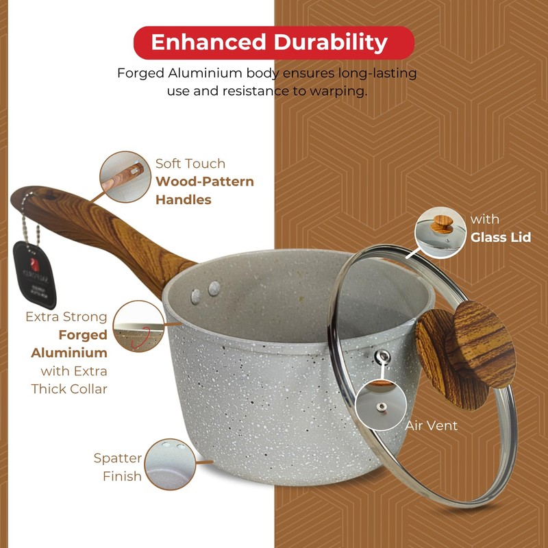 SALFORD 1.8 Quarts Aluminum Saucepan with Glass Lid – Nonstick
