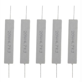 Paquete de 5 resistencias de cemento horizontal de cerámica enrollada en alambre de 20 W, 4,7 K Ohm 5% de potencia