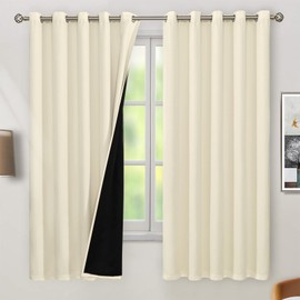 BGment Thermal Insulated 100% Blackout Curtains 63 Inch Length 2 Panels, Total Light Blocking Curtains for Bedroom, Grommet Window Drapes with Thick Black Liner, 60 Inch Wide Each Panel, Cream
