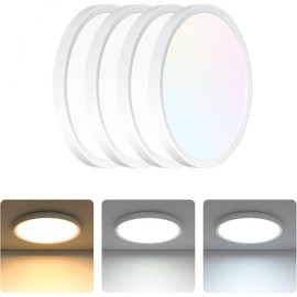 Flush Mount White Ceiling Light 12Inch, 2400LM Low Profile 24W Ceiling Lamp, 3000K/4500K/6500K Selectable by Wall Switch, Ultra Slim Modern Round LED Ceiling Lamp Fixture for Bedroom, Kitchen, 4-Pack