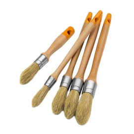 ROLLINGDOG Trim Paint Brushes - 5PC Round Trim Brushes,Long Handle Paint Brush Set for Windows, Walls,Doors(15mm,18mm,21mm,25mm),18mm Stubby