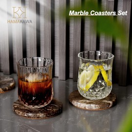 HAMAKAWA Marble Coasters Set of 4, Natural Gray Stone Coasters 4 Inch, Modern Round Travertine Drink Coasters for Home Decor, Coffee Table, Office