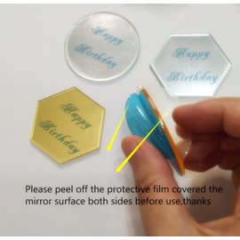 12 piezas de discos acrílicos para tartas, decoración de cupcakes con texto en inglés "Happy Birthday", decoración para tartas (espejo plateado)