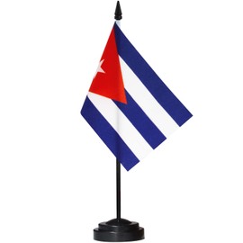 ANLEY Cuba Deluxe Desk Flag Set - 6 x 4 Inch Cuban Miniature Desktop Flag with 12 Inch Solid Pole - Vivid Colour and Fade Resistant - Black Base and Spear Tip